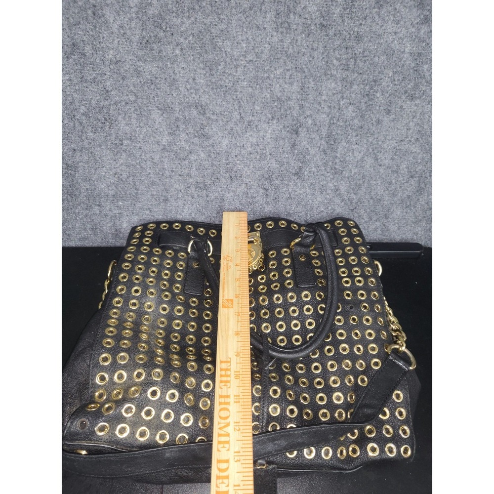Michael Kors Grommet Hamilton Studded Satchel Bag Gold Hardware Black Leather - Picture 10 of 11
